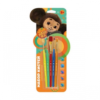 Набор кистей 05 шт Мульти-Пульти Чебурашка синтетика, кругл. № 3, плоск. № 2, 6, 14, овальн.№1, блистер арт.НКЧБ_53002