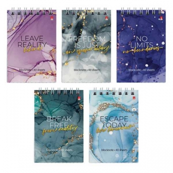 Блокнот А5 40л на гребне Мрамор в клетку, ассорти 5 видов арт.3-40-761