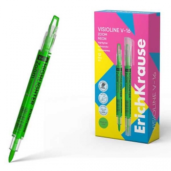 Маркер-выделитель ErichKrause V-16 Zoom Neon, ДВУХСТОРОННИЙ, зеленый арт.60821