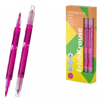 Маркер-выделитель ErichKrause V-16 Brush Neon, ДВУХСТОРОННИЙ, розовый арт.60796