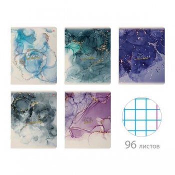 Тетрадь 96л в клетку Альт МРАМОР, ассорти 5 видов арт.7-96-1298
