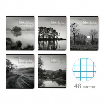 Тетрадь 48л в клетку Альт ПРИРОДА МОНОХРОМ, ассорти 5 видов арт.7-48-338