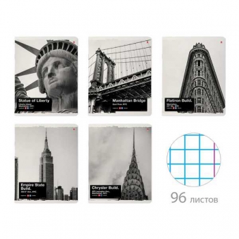 Тетрадь 96л в клетку Альт NY-NY, ассорти 5 видов арт.7-96-1213