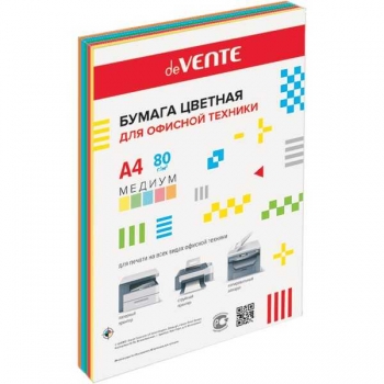 Бумага цв.офисная А4 250 л 80 г/м2 deVENTE медиум микс 5 цв. арт.2072806