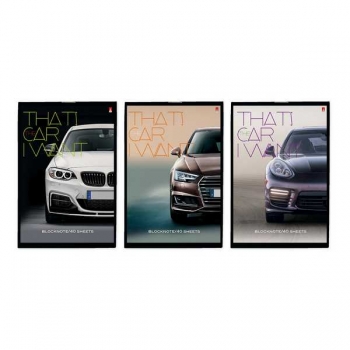 Блокнот А6 40л на скрепке Машины в клетку, ассорти 3 вида арт.3-40-111