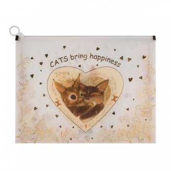 Папка на молнии А4  Bruno Visconti (330х245х30 мм),КОТИКИ.СЧАСТЬЕ, 180мкм, полупрозр., с рисунком арт.14-037/11