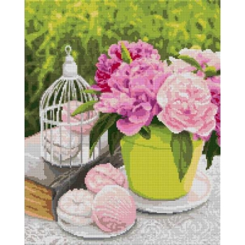 Алмазная мозаика LORI 40*50см Сладости и пионы (полное заполнение, без деревянного подрамника) арт.Ам-133