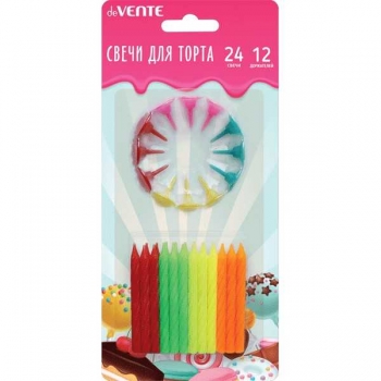 Набор свечей для торта deVENTE Neon 24 неон.свечки и 12 держателкй, в карт.блист арт.9060701