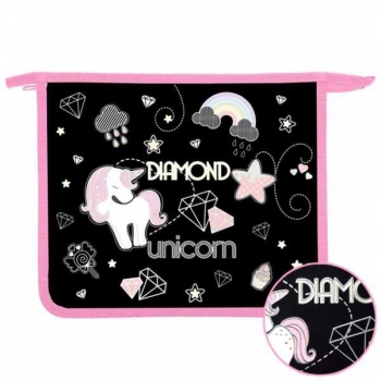 Папка д/тетр. А5 на молнии, пластик, 240х205х40 мм арт.ПТ-73-12 Единорог в алмазах