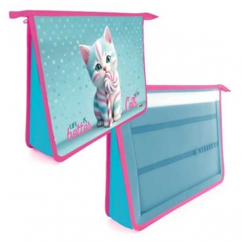 Папка д/тетр. 2-отд. А4 на молнии, арт.ПТ-Р13 Котик Карамелька