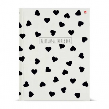 Тетрадь А5 80л на кольцах Альт BLACKWHITE. СЕРДЕЧКИ, 7БЦ со сменным блоком арт.7-80-081/24