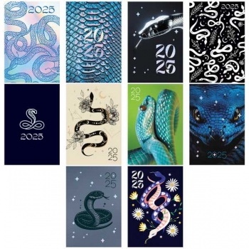 Календарь карманный 2025, 65*95мм Символ года, ассорти, блестки (10 дизайнов) арт.370847