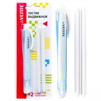 Ластик deVENTE Triolino ВЫДВИЖНОЙ с 2-мя зап.стержнями, трехгран. форма, карт. блистер арт.4070400