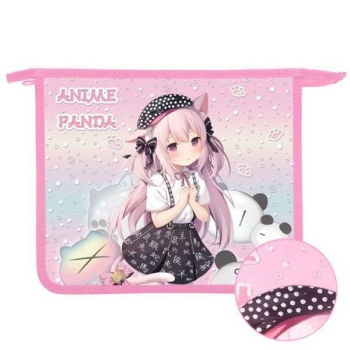 Папка д/тетр. А5 на молнии, пластик, 240х205х40 мм арт.ПТ-73-12 Аниме с пандами