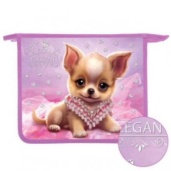 Папка д/тетр. А5 на молнии, пластик, 240х205х40 мм арт.ПТ-73-12 Собачка в алмазах