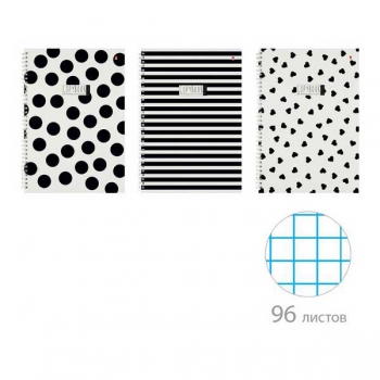 Тетрадь А4 96л в клетку на спирали Альт BLACK WHITE, ассорти 3 вида арт.7-96-1354