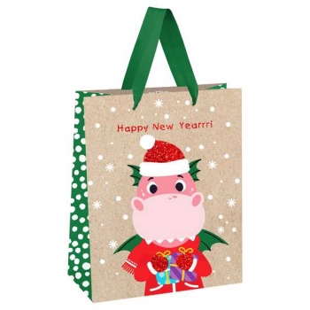 Пакет подарочный НОВОГОДНИЙ 18х23х10см MESHU Dragon, крафт, отд. фольгой, блестки арт.MS_51777