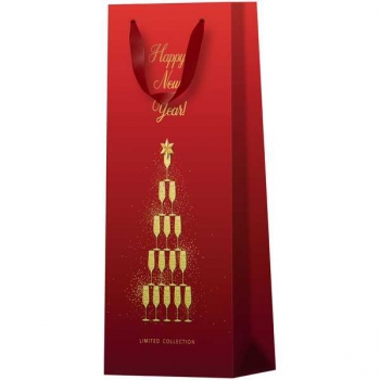Пакет подарочный 12х36х8,5см MESHU New Year, матовая ламинация, отд.фольгой, картонный (для бутылки) арт.MS_61731