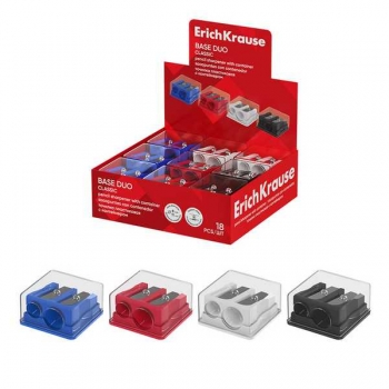 Точилка пластиковая ErichKrause на два отверстия Base Duo, Classic, с контейнером, ассорти арт.60082