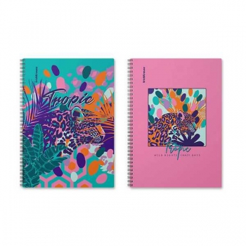 Тетрадь В5 80л в клетку на спирали IQ FineLine Tropical, глянцевая ламинация, ассорти_MIX-PACK арт.62114