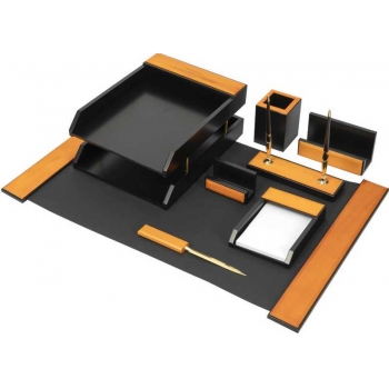 Набор настольный из дерева, 8 предм. с 2 ручками, цвет оранжевый / черный МДФ арт.H8G-1A