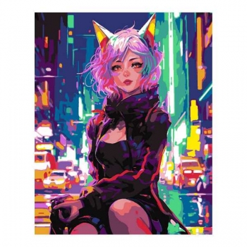 Набор для рисования по номерам, картина 41х51 см Девушка-кошка (холст на подрамнике, краски, кисть) арт.Рх-187