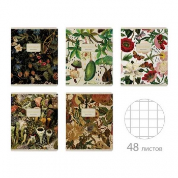 Тетрадь 48л в клетку BrunoVisconti FLORA, ассорти 5 видов арт.7-48-1343