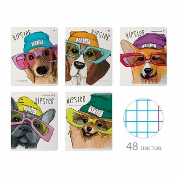Тетрадь 48л в клетку Альт ПСЫ НА СТИЛЕ, ассорти 5 видов арт.7-48-1178