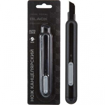 Нож канцелярский deVENTE 09 мм TOTAL BLACK металлич. направляющее арт.4090404