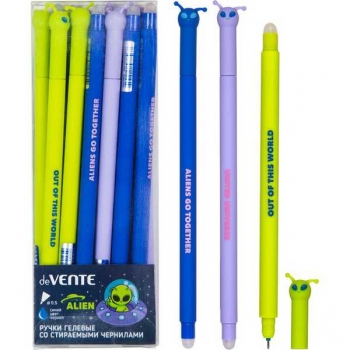 Ручка гелевая deVENTE Пиши-стирай Alien, 0.5мм, с ластиком, ассорти, синяя арт.5051453