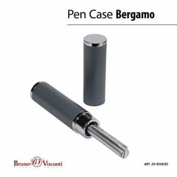 Ручка Bruno Visconti BERGAMO шарик.автомат.в круглом тубусе,0,7мм,синяя,сереб.мет.корпус, черный футляр арт.20-0338/02