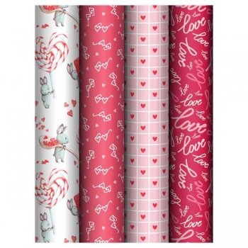 Бумага подарочная 70*100см,  MESHU Love в рулонах, 80 г/м2, 1 лист, глянцевая, 4 дизайна арт.MS_62827