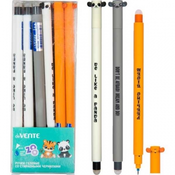 Ручка гелевая deVENTE Пиши-стирай Zoo, 0.5мм, с ластиком, ассорти, синяя арт.5051446