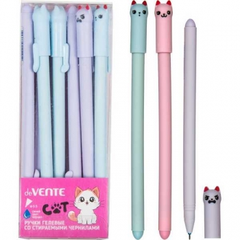 Ручка гелевая deVENTE, d=0,5 мм, Пиши-стирай Cat, с ластиком, ассорти, синяя арт.5051447
