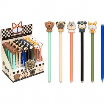 Ручка гелевая deVENTE, d=0,5 мм, Пиши-стирай Combination of Dogs, с ластиком, ассорти, синяя арт.5051449