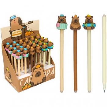 Ручка гелевая deVENTE, d=0,5 мм, Пиши-стирай Capybara, с ластиком, ассорти, СИНЯЯ арт.5051450