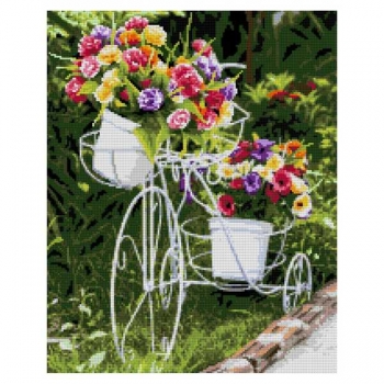 Алмазная мозаика LORI 40*50см Велосипед с цветами (полное заполнение, без деревянного подрамника) арт.Ам-136