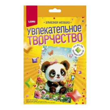 Алмазная мозаика LORI 15*20см детская Милая панда (картон, частичное заполнение) арт.Амк-022