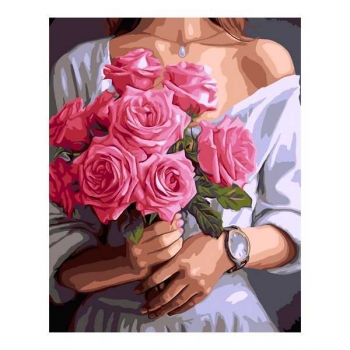 Набор для рисования по номерам, картина 41х51 см Девушка с розами (холст на подрамнике, краски, кисть) арт.Рх-186