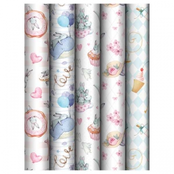 Бумага подарочная 70*100см,  MESHU Tenderness в рулонах, 80 г/м2, 1 лист, глянцевая, 5 дизайнов арт.MS_62804