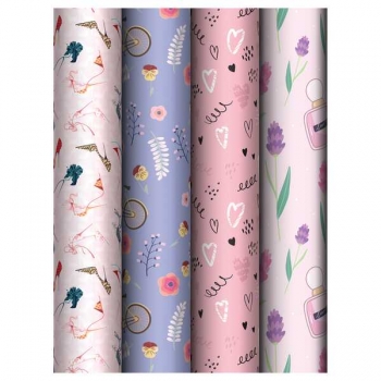 Бумага подарочная 70*100см,  MESHU Woman time в рулонах, 80 г/м2, 1 лист, глянцевая, 4 дизайна арт.MS_62817