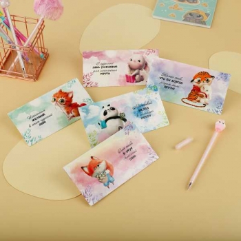 Конверт для денег 85*164мм MESHU Cute pets глянцевая ламинация, 5 дизайнов арт.MS_55112