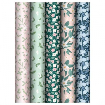 Бумага подарочная 70*100см,  MESHU Meadow в рулонах, 80 г/м2,1 лист, глянцевая, 5 дизайнов арт.MS_62821