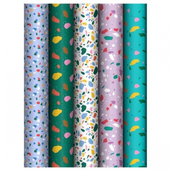 Бумага подарочная 70*100см,  MESHU Terrazzo в рулонах, 80 г/м2,1 лист, глянцевая, 5 дизайнов арт.MS_62829