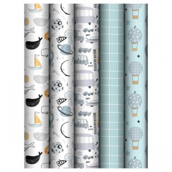 Бумага подарочная 70*100см,  MESHU Childish в рулонах, 80 г/м2,1 лист, глянцевая, 5 дизайнов арт.MS_62808