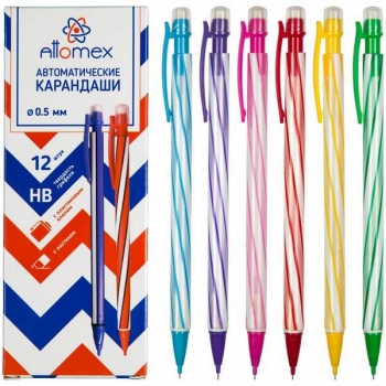Карандаш автоматический 0,5мм Attomex, НВ, с ластиком, непрозр. корпус, ассорти арт. 5010435