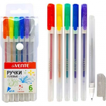Ручки гелевые 06 цв. набор, deVENTE Hit Glitter d=1,0 мм, в пласт. коробке  арт.5051376
