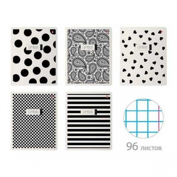 Тетрадь 96л в клетку Альт BLACKWHITE, ассорти 5 видов арт.7-96-1355