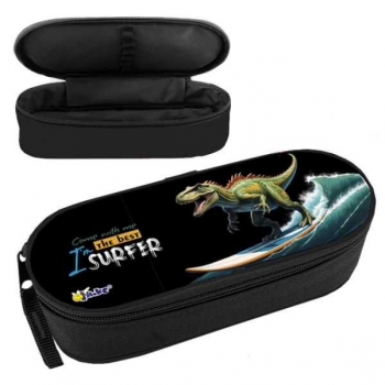 Пенал мягкий корпусный 210х85х50, одно отделение, резинки на клапане арт.ПМК 22-20 Дино серфер