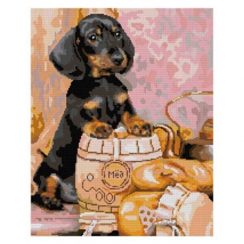 Алмазная мозаика LORI 40*50см Щенок таксы (полное заполнение, без деревянного подрамника) арт.Ам-145